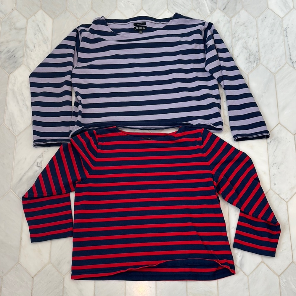 Striped Long Sleeve Tops - Navy and Red, Navy and Lavender